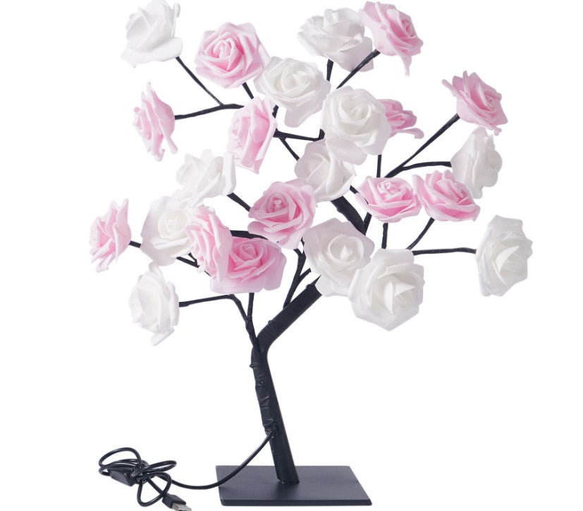 Rosa Flor Hada Árbol USB LED