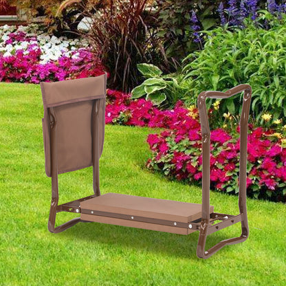Rodilla y asiento de jardín multifuncional marrón con guantes 