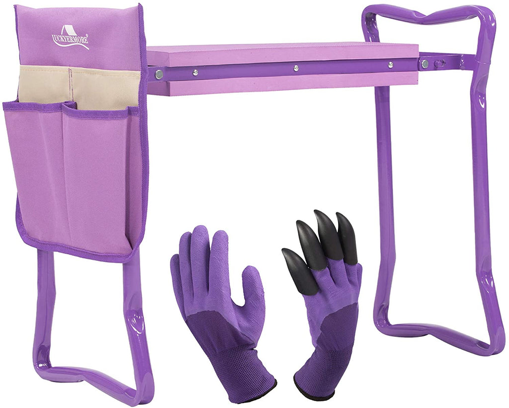 Rodilla y asiento multifuncional para jardín de lavanda con guantes