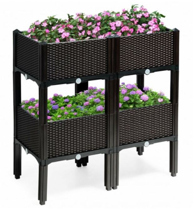 Juego de 4 maceteros elevados para cultivo de hierbas y verduras con flores 