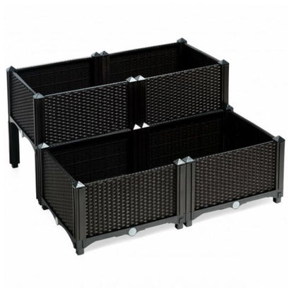 Juego de 4 maceteros elevados para cultivo de hierbas y verduras con flores 