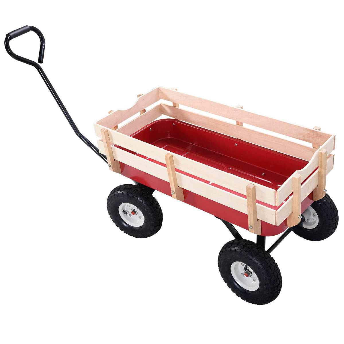 Carro de jardín de tracción al aire libre con barandilla de madera 