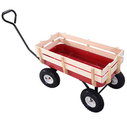Carro de jardín de tracción al aire libre con barandilla de madera 