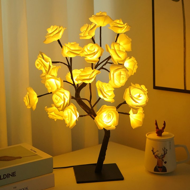 Rosa Flor Hada Árbol USB LED