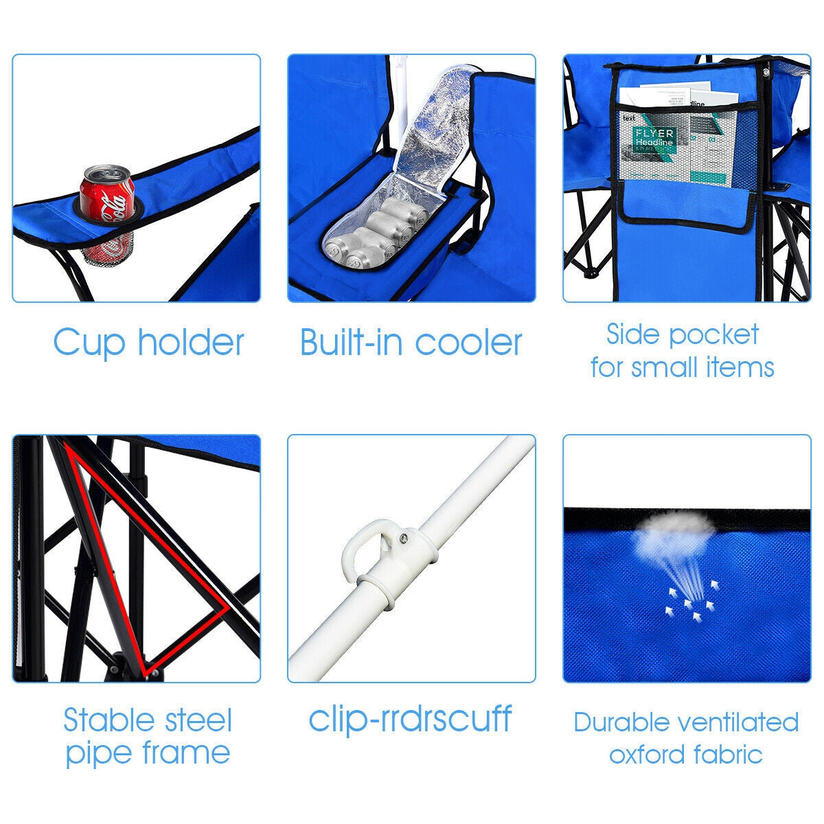 Silla doble plegable portátil para picnic con sombrilla
