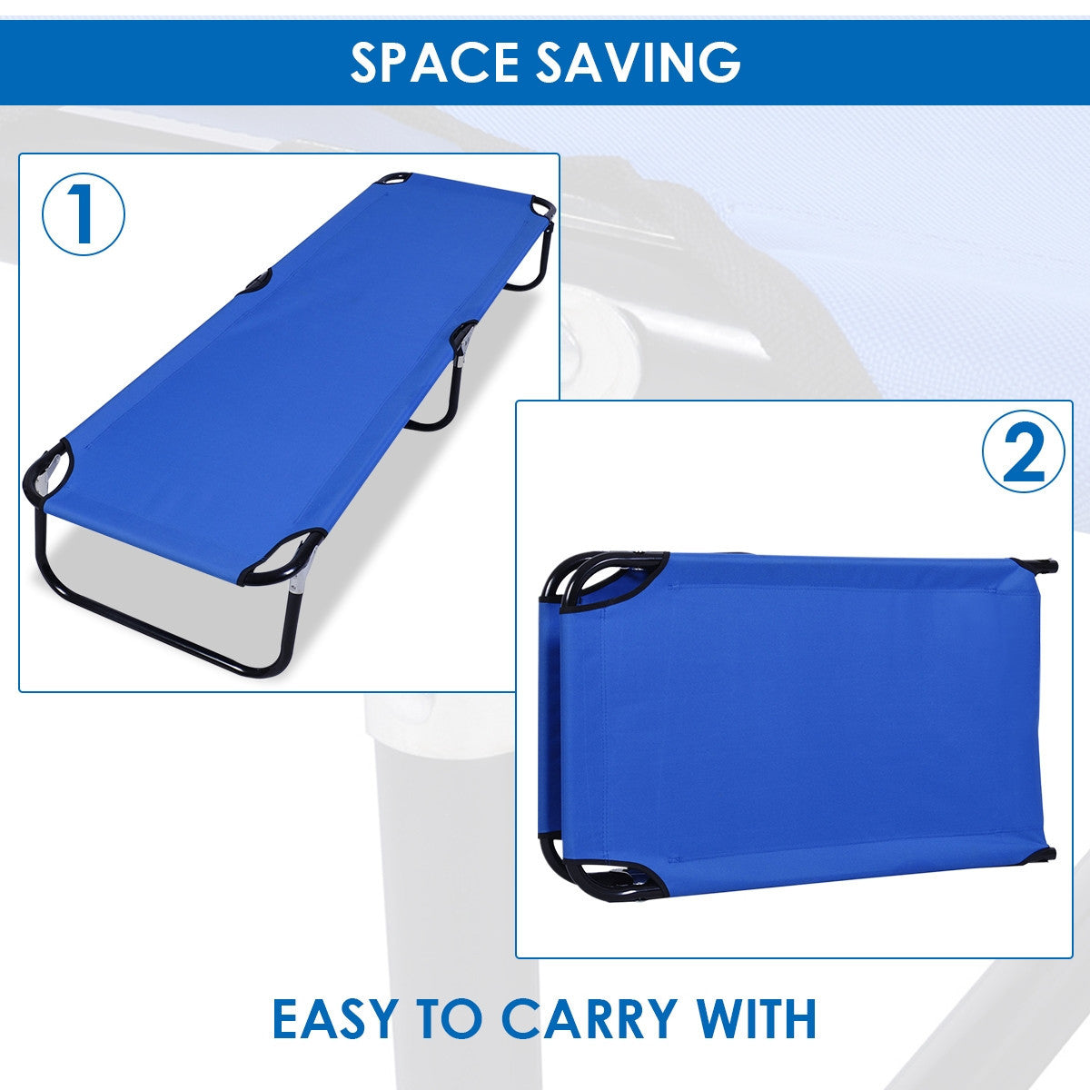 Cama de camping plegable azul portátil al aire libre