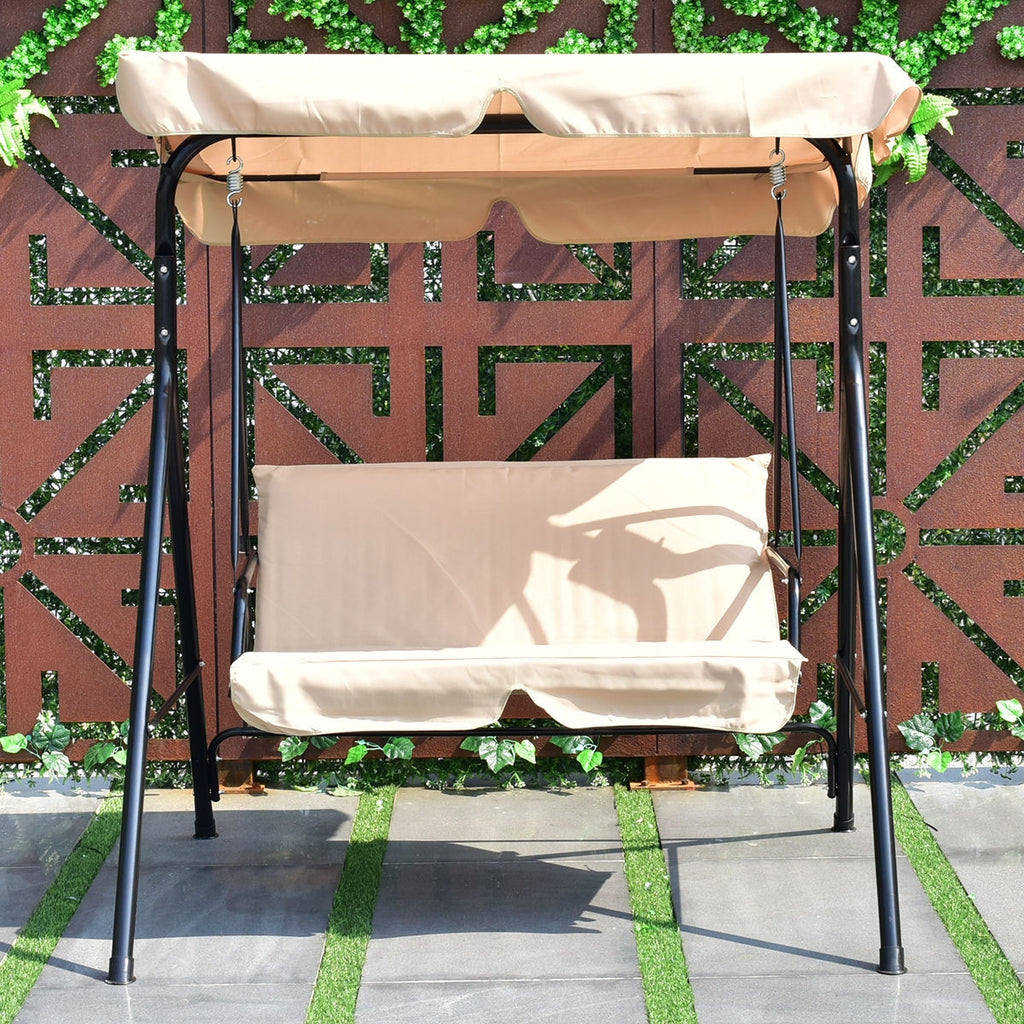 Steel Frame Outdoor Loveseat Patio Canopy Swing with Cushion