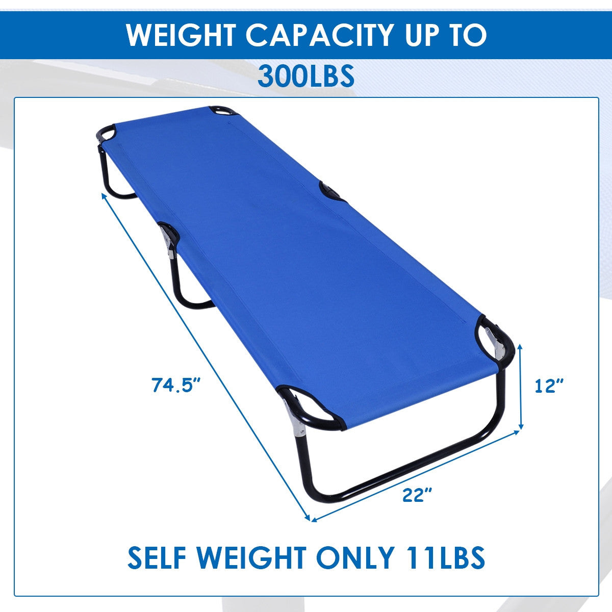 Cama de camping plegable azul portátil al aire libre
