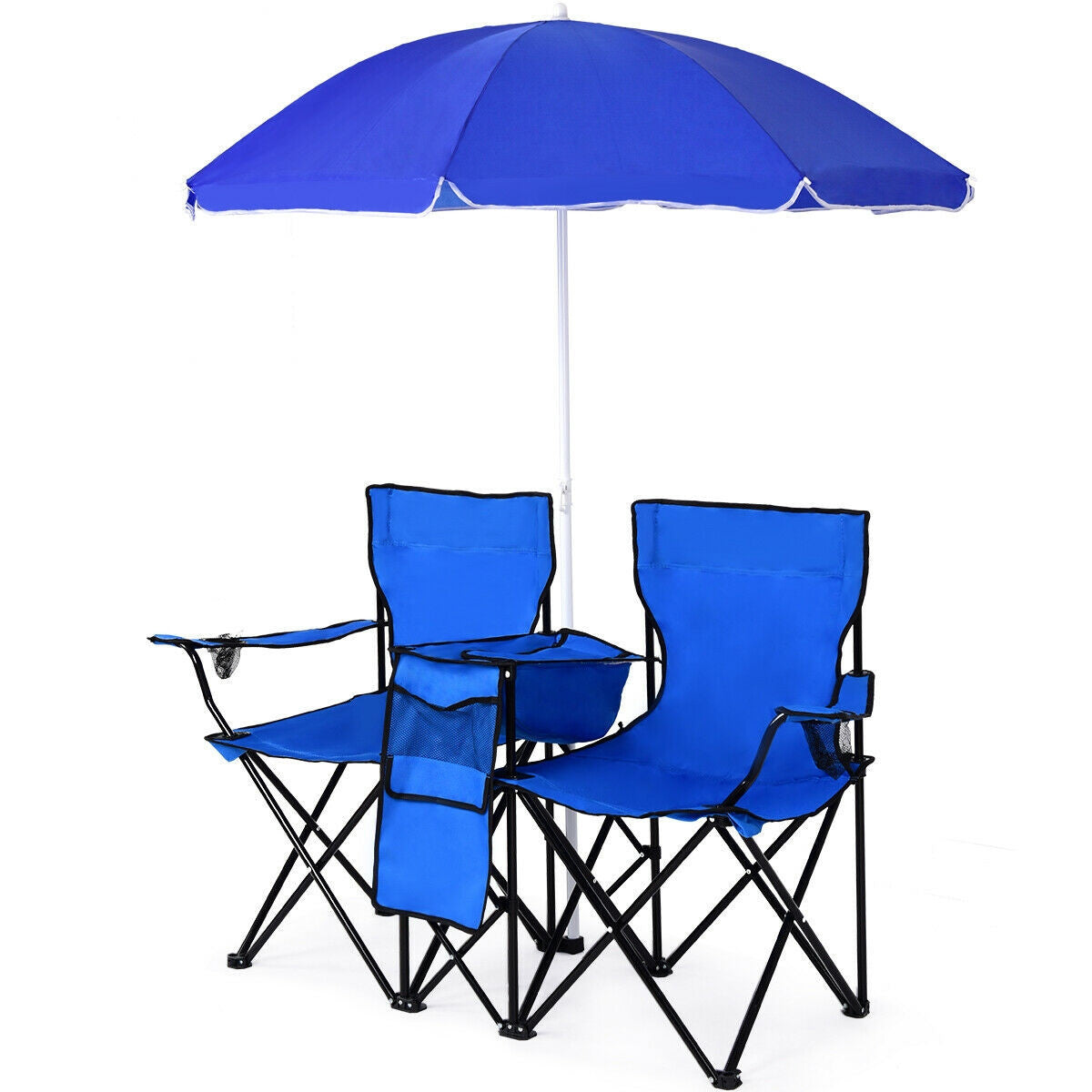 Silla doble plegable portátil para picnic con sombrilla