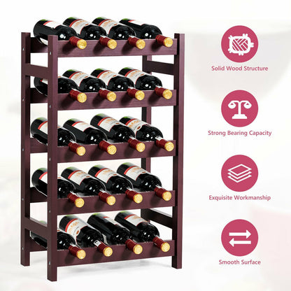 Estante de madera para vino, estante de almacenamiento para exhibición de botellas de 5 niveles, independiente