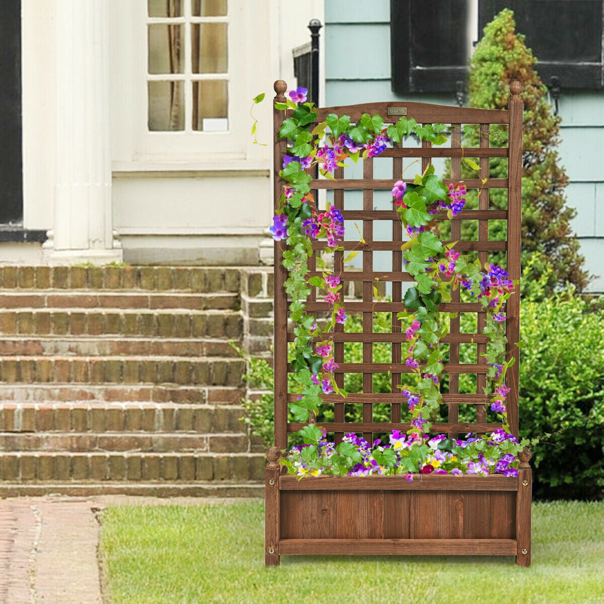 Jardinera de madera maciza con enrejado resistente a la intemperie para exteriores