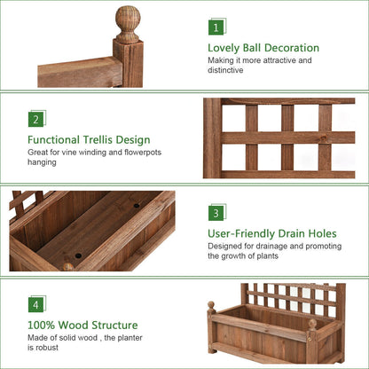 Jardinera de madera maciza con enrejado resistente a la intemperie para exteriores