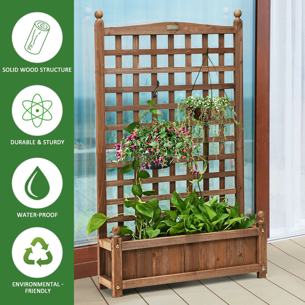 Solid Wood Planter Box with Trellis Weather-resistant Outdoor