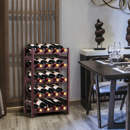 Estante de madera para vino, estante de almacenamiento para exhibición de botellas de 5 niveles, independiente