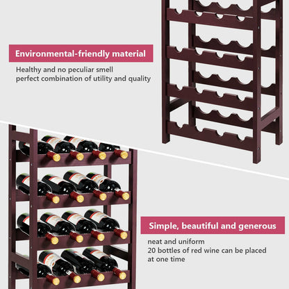 Estante de madera para vino, estante de almacenamiento para exhibición de botellas de 5 niveles, independiente