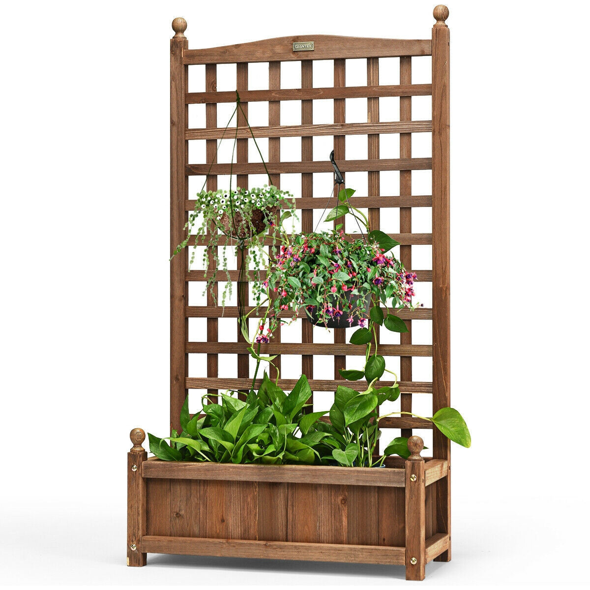 Jardinera de madera maciza con enrejado resistente a la intemperie para exteriores