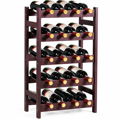 Estante de madera para vino, estante de almacenamiento para exhibición de botellas de 5 niveles, independiente