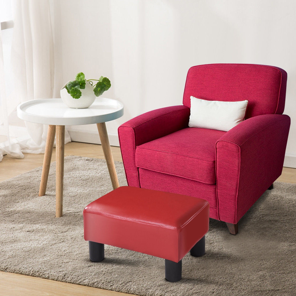 Small PU Leather Rectangular Seat Ottoman Footstool