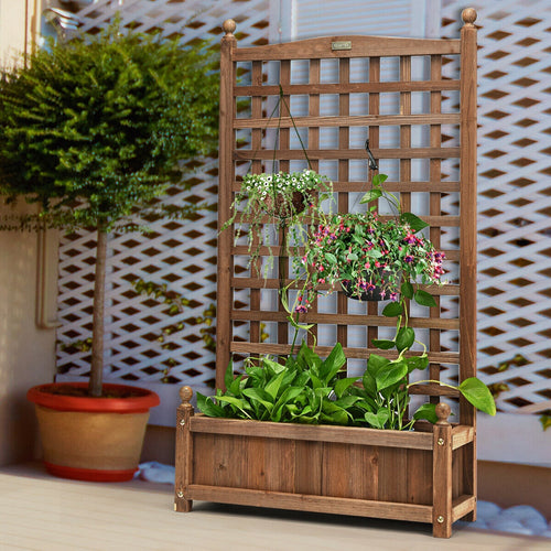 Jardinera de madera maciza con enrejado resistente a la intemperie para exteriores