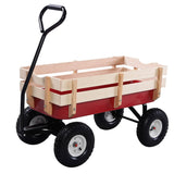 Carro de jardín de tracción al aire libre con barandilla de madera 