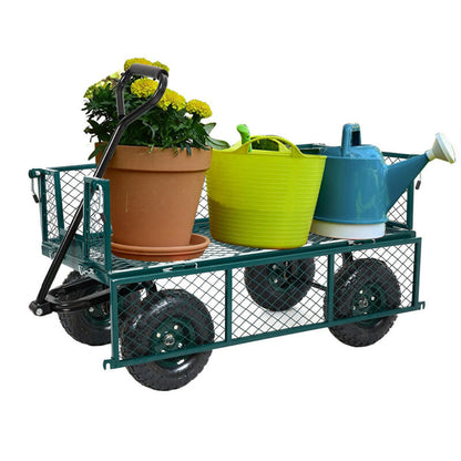 Carro utilitario de acero para jardín con capacidad de 550 libras, laterales extraíbles y asa