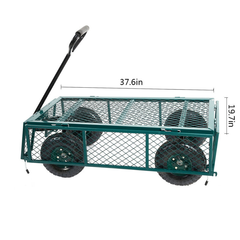Carro utilitario de acero para jardín con capacidad de 550 libras, laterales extraíbles y asa