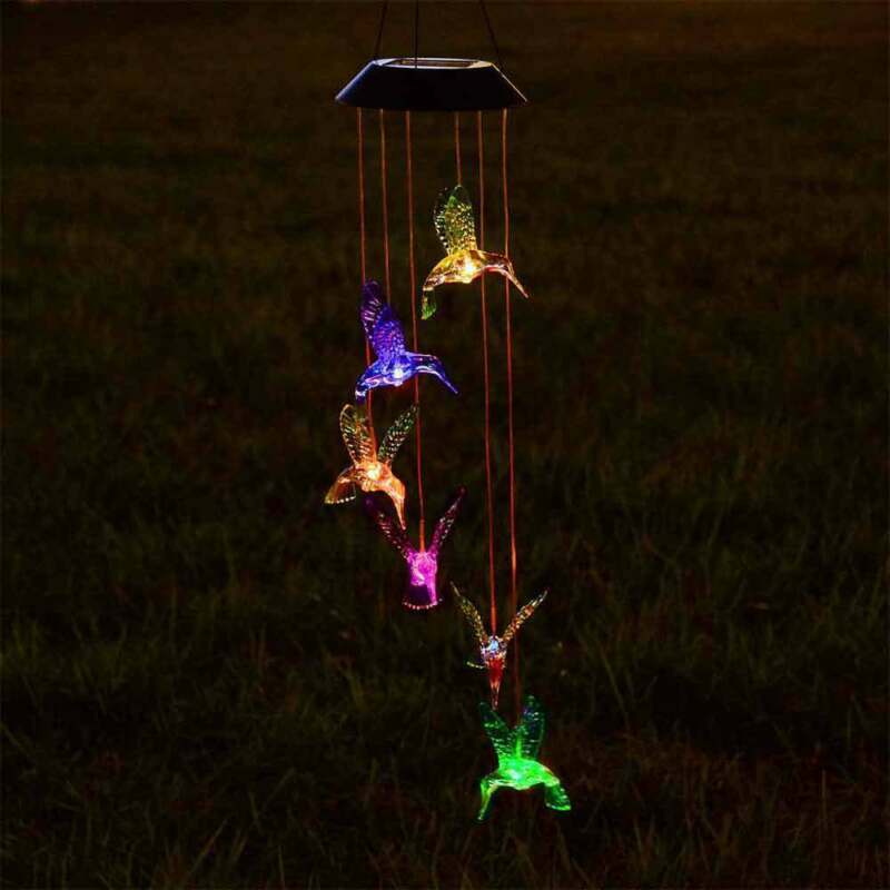 Luces de carillón de viento de colibrí con energía solar 