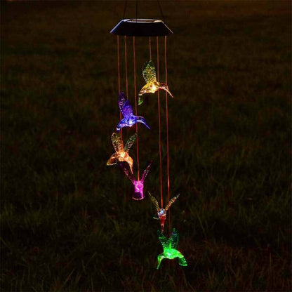 Luces de carillón de viento de colibrí con energía solar 