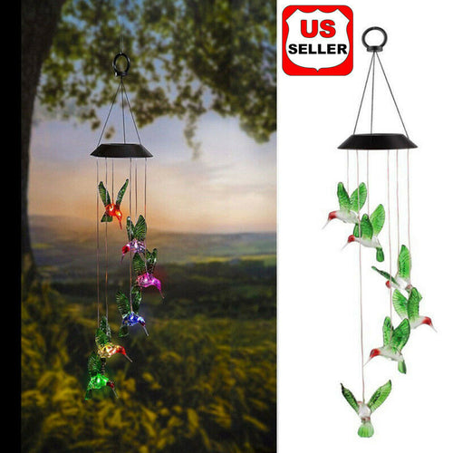 Luces de carillón de viento de colibrí con energía solar 