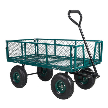 Carro utilitario de acero para jardín con capacidad de 550 libras, laterales extraíbles y asa