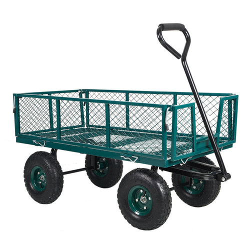 Carro utilitario de acero para jardín con capacidad de 550 libras, laterales extraíbles y asa